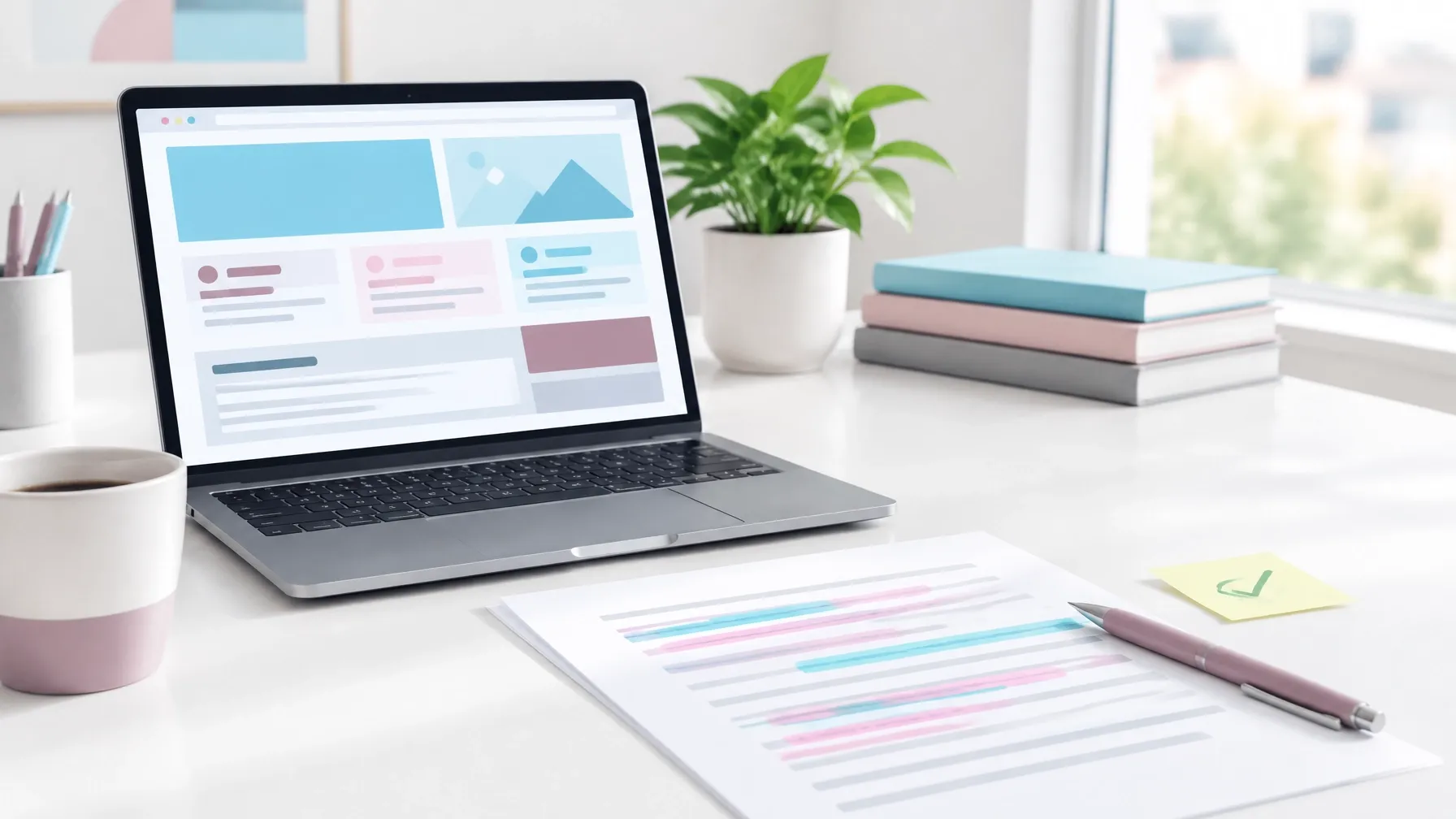 Bright desk showing careful review of compliance-focused website copy