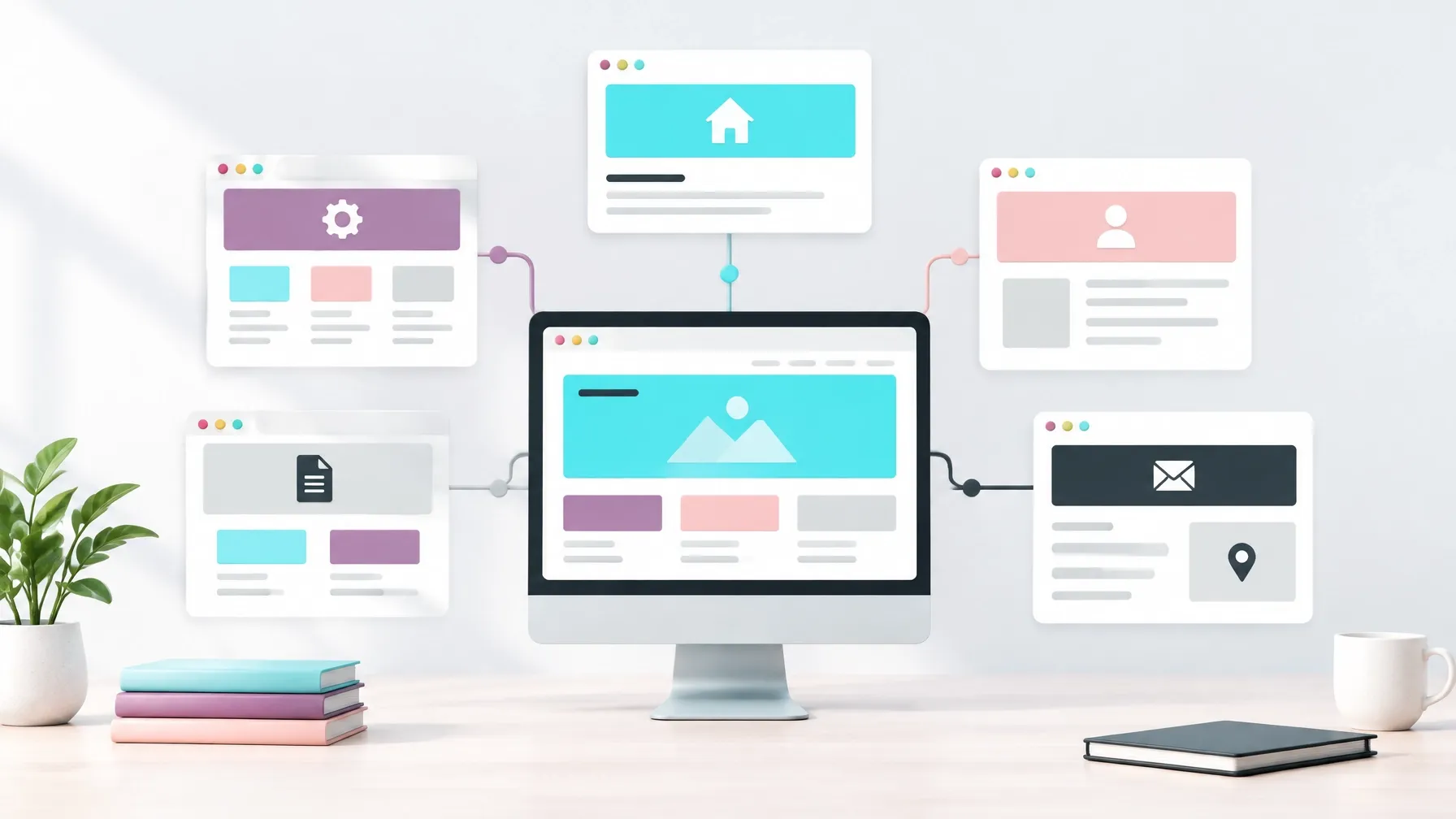 Clean 3D render representing the page structure of a consulting website