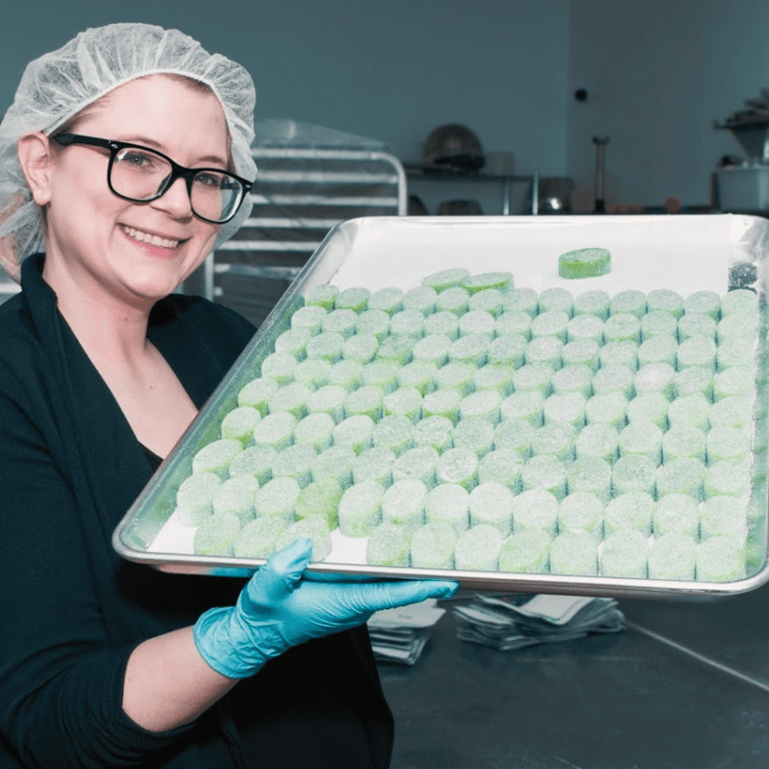 Randi Bagley holding some of the first legal edibles in Michigan