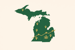 a map of michigan with locations of cannabis businesses