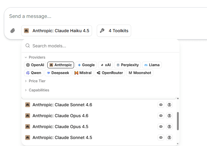 different AI models to chat with