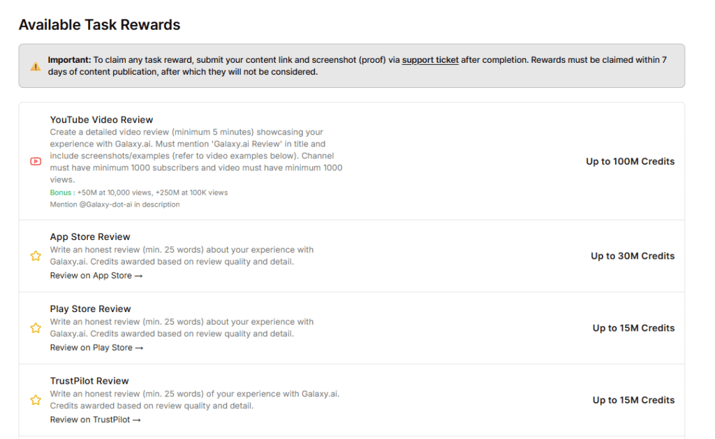 task rewards for AI credits